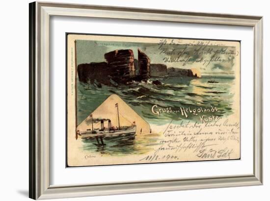 Litho Helgoland, Nordspitze, Dampfer Cobra, Felsen-null-Framed Giclee Print