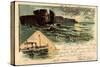 Litho Helgoland, Nordspitze, Dampfer Cobra, Felsen-null-Stretched Canvas