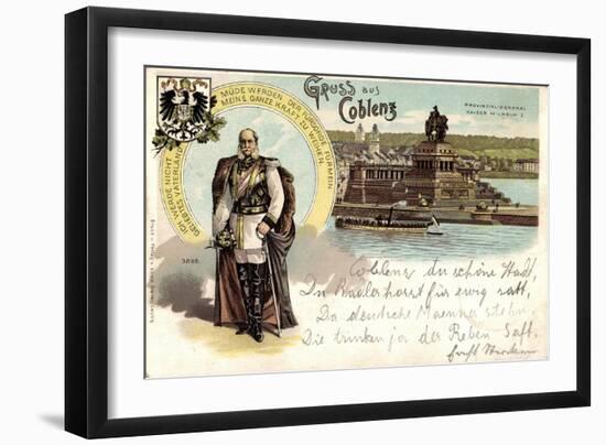 Litho Koblenz Rhein, Denkmal Kaiser Wilhelm, Dampfer-null-Framed Giclee Print