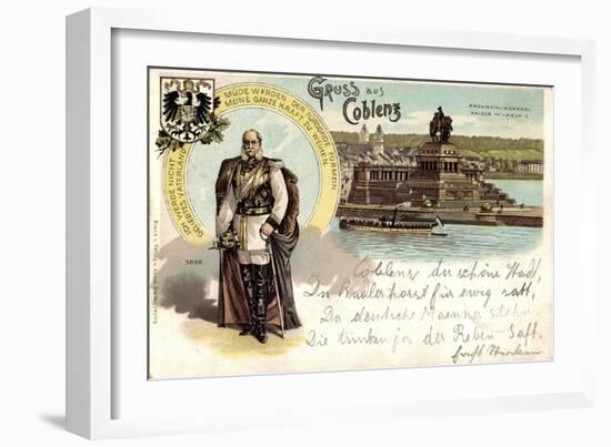 Litho Koblenz Rhein, Denkmal Kaiser Wilhelm, Dampfer-null-Framed Giclee Print