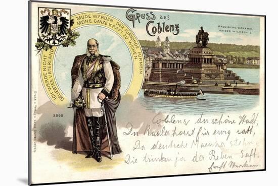 Litho Koblenz Rhein, Denkmal Kaiser Wilhelm, Dampfer-null-Mounted Giclee Print