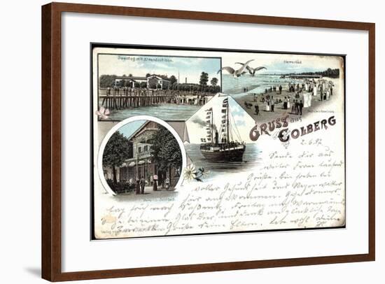 Litho Kolberg Pommern, Herrenbad, Vereinssolbad, Schiff-null-Framed Giclee Print