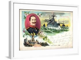 Litho Panzerschiff Brandenburg, Kaiser Wilhelm II-null-Framed Giclee Print