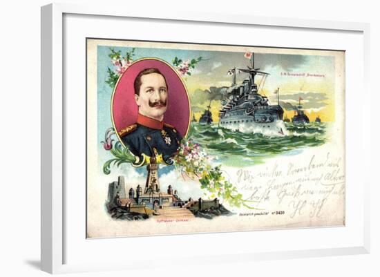 Litho Panzerschiff Brandenburg, Kaiser Wilhelm II-null-Framed Giclee Print