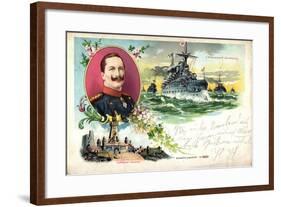 Litho Panzerschiff Brandenburg, Kaiser Wilhelm II-null-Framed Giclee Print