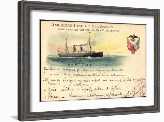 Litho S. S. St. Paul, American Line U.S. Mail Steamer-null-Framed Giclee Print