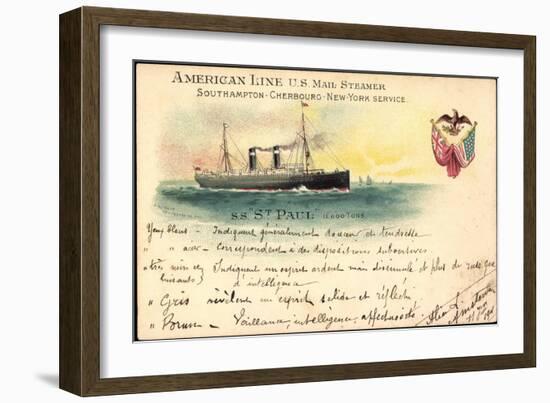 Litho S. S. St. Paul, American Line U.S. Mail Steamer-null-Framed Giclee Print