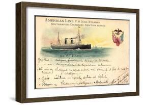 Litho S. S. St. Paul, American Line U.S. Mail Steamer-null-Framed Giclee Print