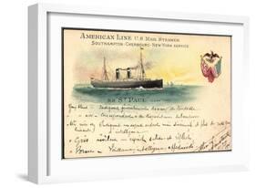 Litho S. S. St. Paul, American Line U.S. Mail Steamer-null-Framed Giclee Print