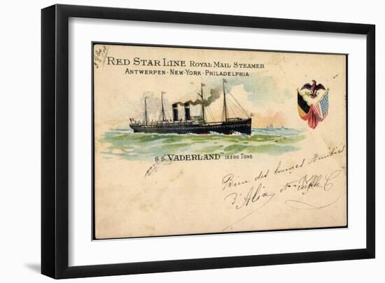 Litho S. S.Vaderland, Red Star Line, Royal Mail Steamer-null-Framed Giclee Print