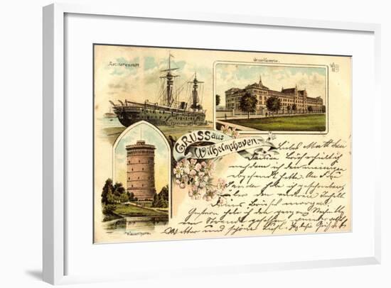 Litho Wilhelmshaven, Große Kaserne, Wasserturm, Schiff-null-Framed Giclee Print