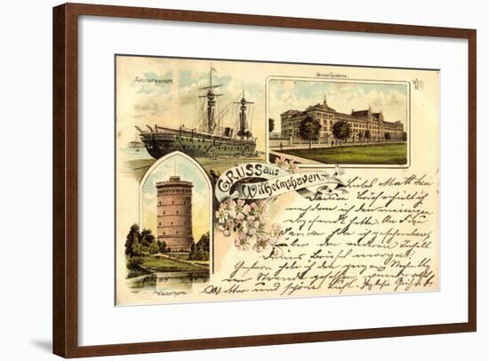 Litho Wilhelmshaven, Große Kaserne, Wasserturm, Schiff-null-Framed Giclee Print