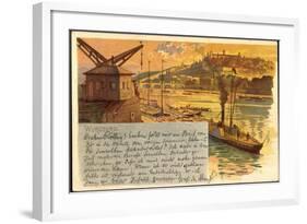 Litho Würzburg, Partie Am Main, Dampfer, Stadtansicht-null-Framed Giclee Print