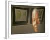 Lithograph by Nelson Mandela is Seen Reflected on a Photographic Portrait of Mandela-null-Framed Photographic Print