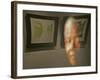 Lithograph by Nelson Mandela is Seen Reflected on a Photographic Portrait of Mandela-null-Framed Photographic Print