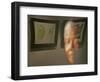 Lithograph by Nelson Mandela is Seen Reflected on a Photographic Portrait of Mandela-null-Framed Photographic Print