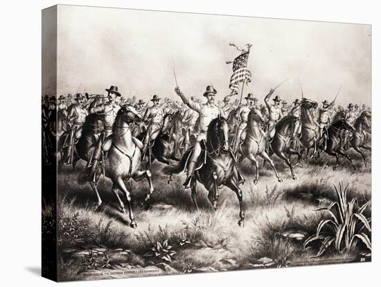 Lithograph of Theodore Roosevelt and the Rough Riders Charging San Juan Hill-null-Stretched Canvas