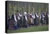 Lithuania, Klaipeda, Curonian Spit, Torch Lit Procession of People Wearing Traditional Clothing-null-Stretched Canvas