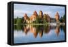 Lithuania, Vilnius. Trakai Castle reflected Galve lake in Lithuania.-Miva Stock-Framed Stretched Canvas