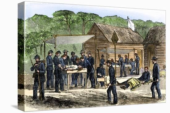 Litter-Bearers Bringing Wounded Men to a Union Army Field Hospital, c.1863-null-Stretched Canvas