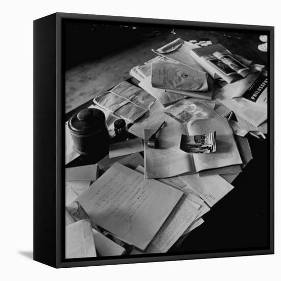 Littered Desk in Study Belonging to Albert Einstein-Ralph Morse-Framed Stretched Canvas