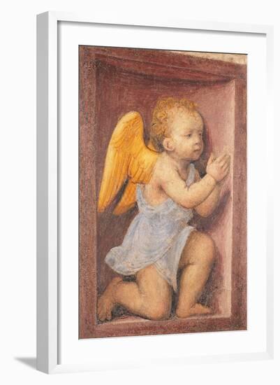 Little angel worshipping-Bernardino Luini-Framed Art Print