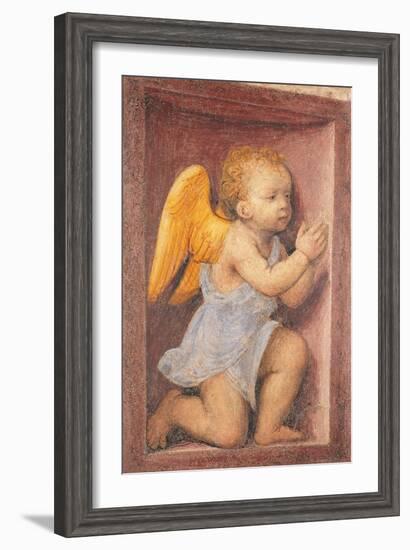 Little angel worshipping-Bernardino Luini-Framed Art Print