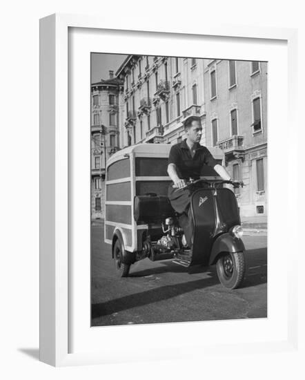 Little "Ape" Delivery Scooter Making Light Delivery-Dmitri Kessel-Framed Photographic Print