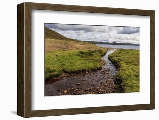Little Ayre, burn, red sand and granite beach and rocks, Muckle Roe Island, Scotland-Eleanor Scriven-Framed Photographic Print