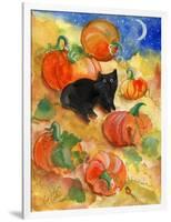 Little Black Cat in Pumpkin Patch-sylvia pimental-Framed Art Print