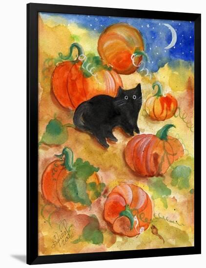 Little Black Cat in Pumpkin Patch-sylvia pimental-Framed Art Print