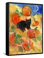 Little Black Cat in Pumpkin Patch-sylvia pimental-Framed Stretched Canvas