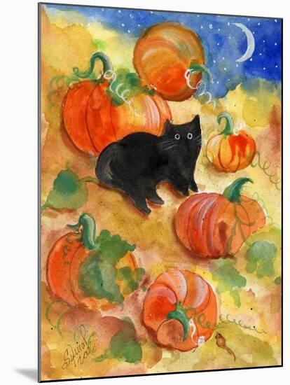 Little Black Cat in Pumpkin Patch-sylvia pimental-Mounted Art Print