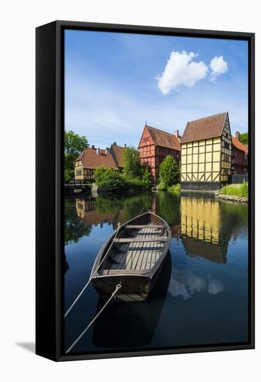 Little Boat in a Pond in the Old Town, Den Gamle By, Open Air Museum in Aarhus-Michael Runkel-Framed Stretched Canvas