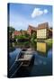 Little Boat in a Pond in the Old Town, Den Gamle By, Open Air Museum in Aarhus-Michael Runkel-Stretched Canvas