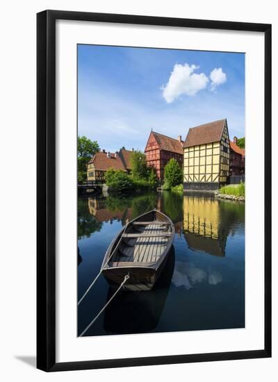 Little Boat in a Pond in the Old Town, Den Gamle By, Open Air Museum in Aarhus-Michael Runkel-Framed Photographic Print