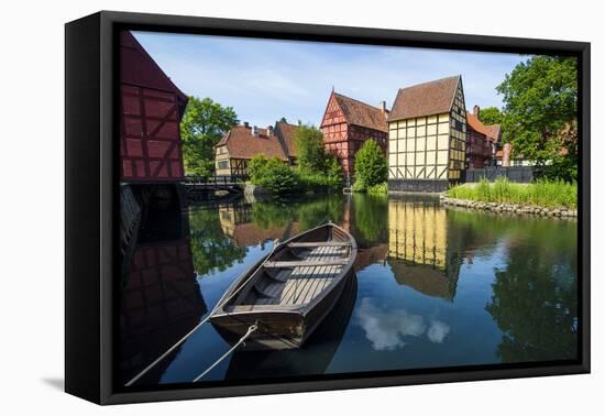 Little Boat in a Pond in the Old Town, Den Gamle By, Open Air Museum in Aarhus-Michael Runkel-Framed Stretched Canvas