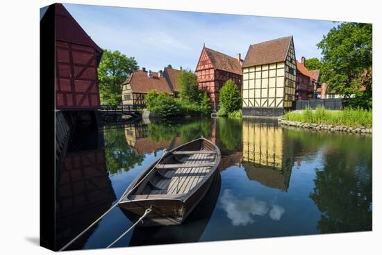 Little Boat in a Pond in the Old Town, Den Gamle By, Open Air Museum in Aarhus-Michael Runkel-Stretched Canvas