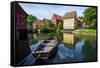 Little Boat in a Pond in the Old Town, Den Gamle By, Open Air Museum in Aarhus-Michael Runkel-Framed Stretched Canvas