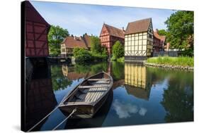 Little Boat in a Pond in the Old Town, Den Gamle By, Open Air Museum in Aarhus-Michael Runkel-Stretched Canvas