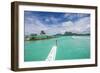 Little boat in the turquoise lagoon of Bora Bora, Society Islands, French Polynesia, Pacific-Michael Runkel-Framed Photographic Print