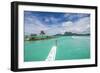 Little boat in the turquoise lagoon of Bora Bora, Society Islands, French Polynesia, Pacific-Michael Runkel-Framed Photographic Print