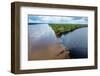 Little boat on the meeting point of the Casiquiare River and black Pasimoni River-Michael Runkel-Framed Photographic Print