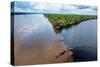 Little boat on the meeting point of the Casiquiare River and black Pasimoni River-Michael Runkel-Stretched Canvas