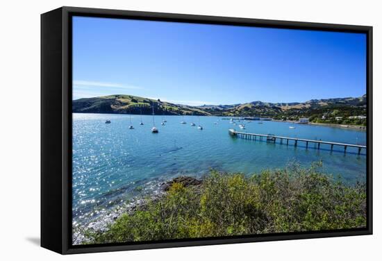 Little Boats in the Akaroa Harbour, Banks Peninsula, Canterbury, South Island, New Zealand, Pacific-Michael Runkel-Framed Stretched Canvas