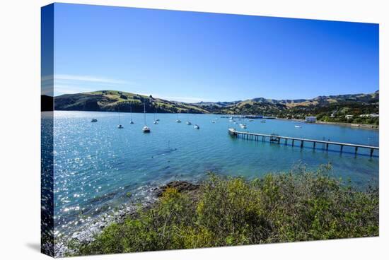 Little Boats in the Akaroa Harbour, Banks Peninsula, Canterbury, South Island, New Zealand, Pacific-Michael Runkel-Stretched Canvas