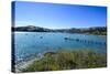 Little Boats in the Akaroa Harbour, Banks Peninsula, Canterbury, South Island, New Zealand, Pacific-Michael Runkel-Stretched Canvas