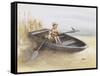 Little Boy and Dog in Beached Rowboat-Dianne Dengel-Framed Stretched Canvas