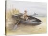 Little Boy and Dog in Beached Rowboat-Dianne Dengel-Stretched Canvas