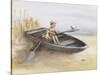 Little Boy and Dog in Beached Rowboat-Dianne Dengel-Stretched Canvas